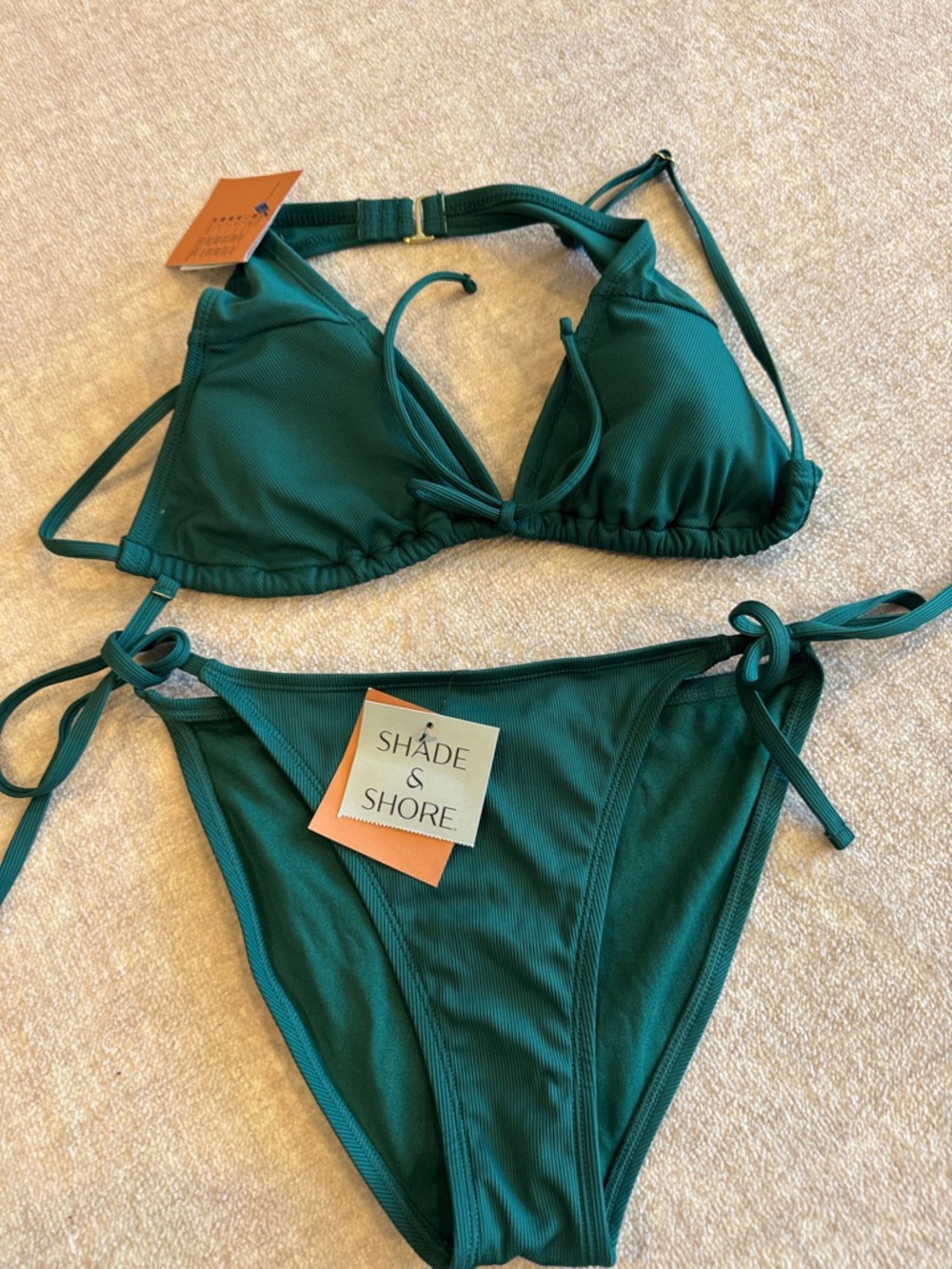Shade & Shore Deep Teal Ribbed Triangle Bikini Set